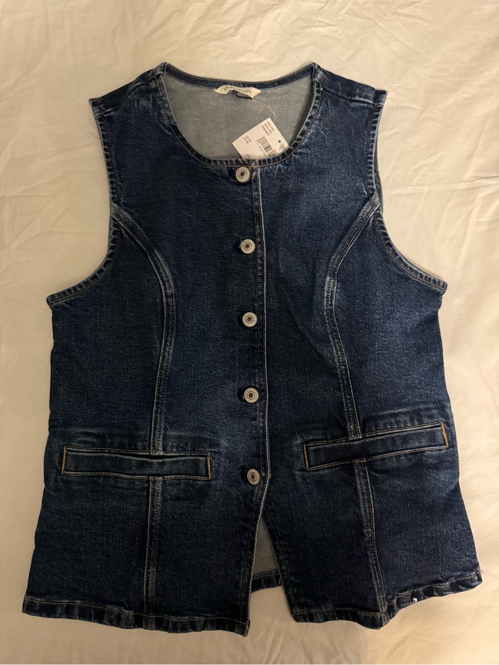 American Eagle Outfitters Dark Blue Denim Button-Front Vest